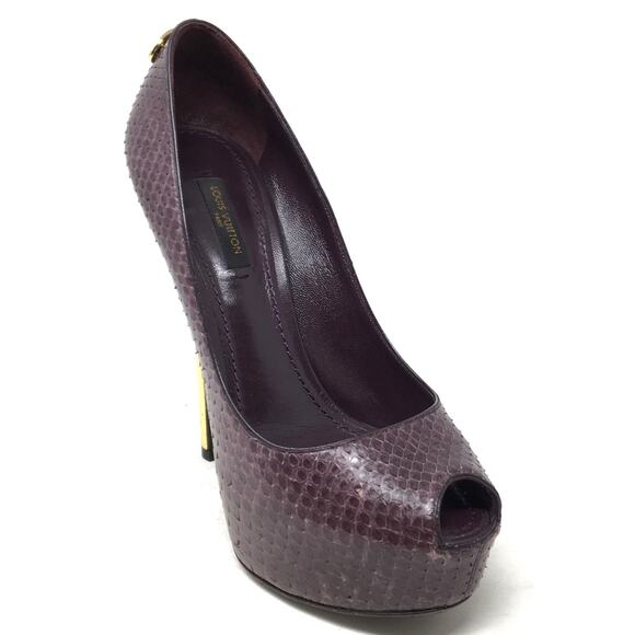 Louis Vuitton Shoes - Louis Vuitton LV Lock Peep Toe Oh Really! Women's Size 7/37 Purple Python Heels